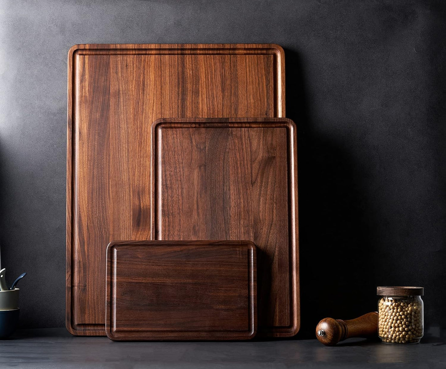 AZRHOM Large End Grain Walnut Wood Cutting Board 17x13x1.5 in Thick Butcher Block for Kitchen with Non-slip Mats Juice Groove & Handles (Gift Box)