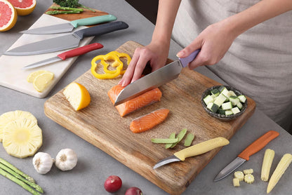 Zyliss Classic 6 Piece Knife Set, Chef Santoku Utility Paring Serrated & Peeling Knives, Stainless Steel 15° Hollow-Ground Blades, Ergonomic Wheat Straw Handles