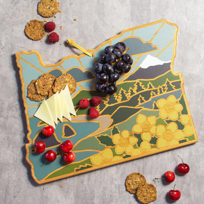 Totally Bamboo North Carolina State Shaped Cutting Board and Charcuterie Serving Platter with Artwork by Summer Stokes, Includes Hang Tie for Wall Display 18" x 8" x 5/8" - Colors B