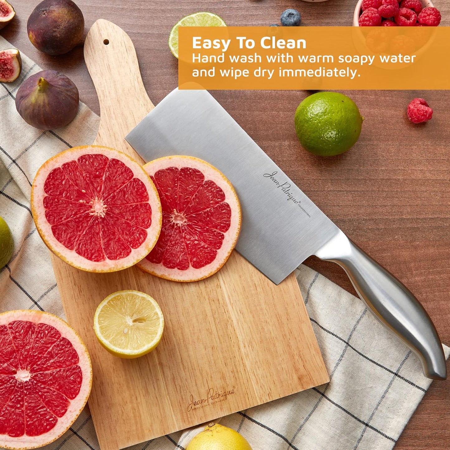 Jean-Patrique Cleaver Butcher Knife - Single Forged with Razor Sharp Edge Cleaver Knife - Kitchen Chopping Knife Meat Cleaver 6.7"/17cm