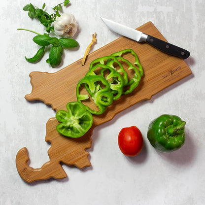 Totally Bamboo North Carolina State Shaped Cutting Board and Charcuterie Serving Platter with Artwork by Summer Stokes, Includes Hang Tie for Wall Display 18" x 8" x 5/8" - Colors A