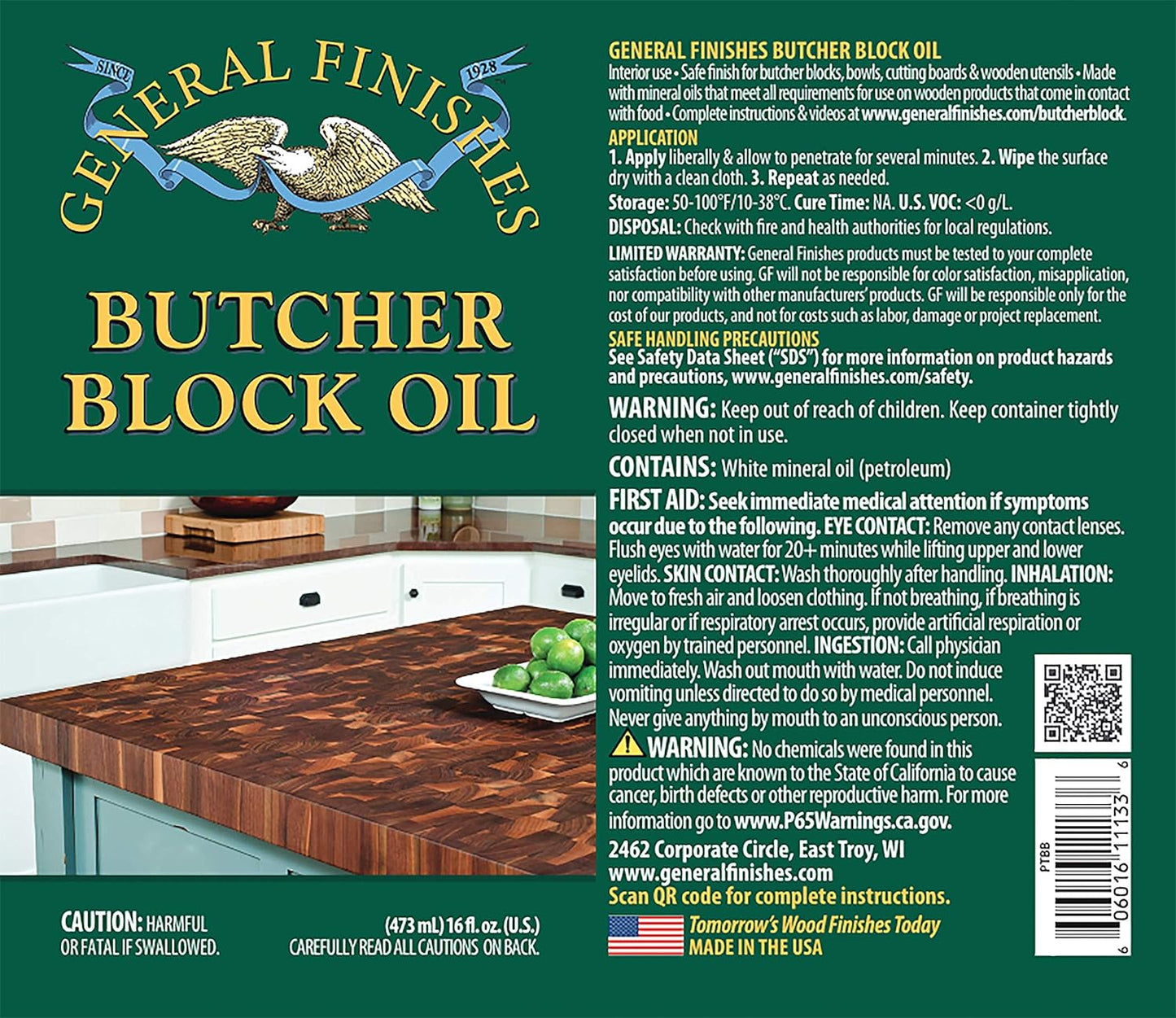 General Finishes Butcher Block Oil, 1 Pint
