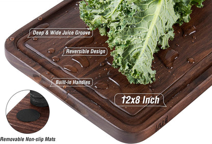 AZRHOM Large End Grain Walnut Wood Cutting Board 17x13x1.5 in Thick Butcher Block for Kitchen with Non-slip Mats Juice Groove & Handles (Gift Box)