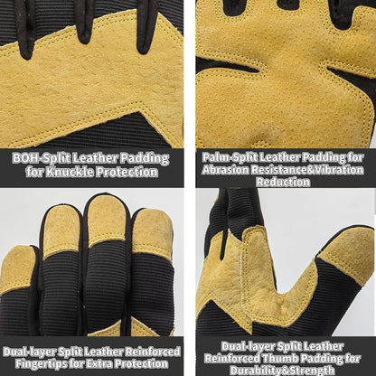 Multi-purpose Anti-Vibration Work Gloves Men,Cut Resistant Safety Impact Glove with Silicon,Heavy Duty,TPR Protection,Touchscreen,Extra Large,Blue+Black