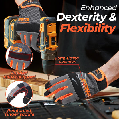 HANDLANDY Work Gloves for Men & Women, Utility Mechanic Working Gloves Touch Screen, Flexible Gardening Gloves for Yard