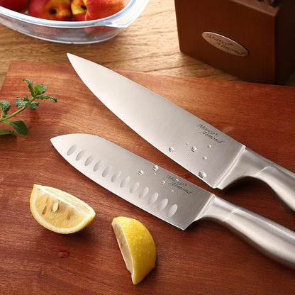 Marco Almond® Knife Block Set, KYA26 Knife Set with Block, 14 Pieces Stainless Steel Chef Kitchen Knives with Built-in Sharpener