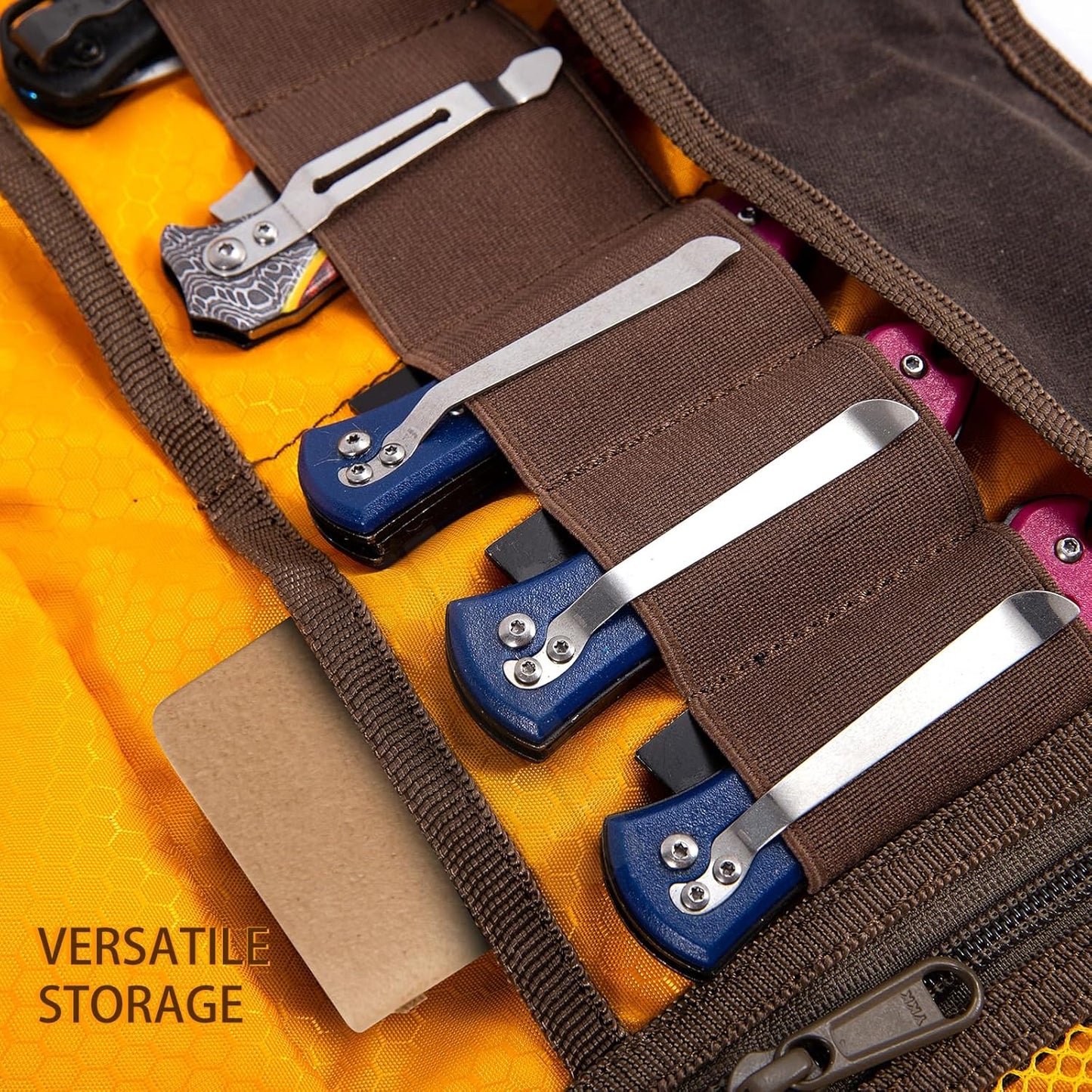 Pocket Knife Display Case | EDC Roll-Up Tool Bag, Folding Knives Roll Bag Organizer for Notebook Lovers | Multi-Pocket with Elastic Loops, Storage knifes Pouch for Camping and Outdoor Use