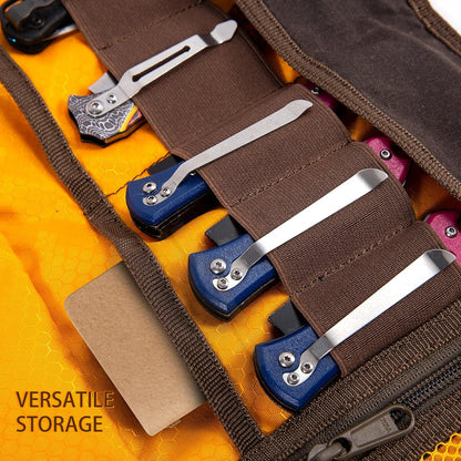 Pocket Knife Display Case | EDC Roll-Up Tool Bag, Folding Knives Roll Bag Organizer for Notebook Lovers | Multi-Pocket with Elastic Loops, Storage knifes Pouch for Camping and Outdoor Use
