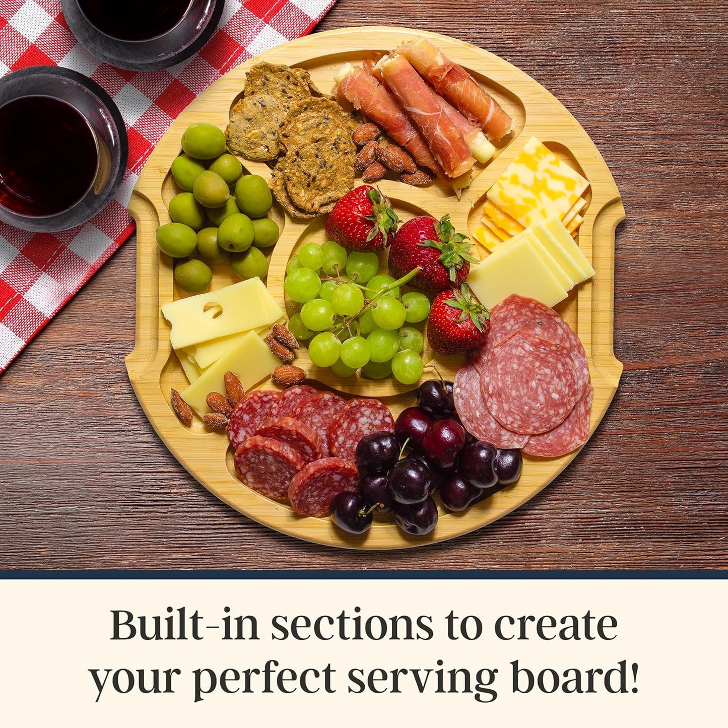 Totally Bamboo Flip, Serve & Store Charcuterie Board with Lid, Reversible Bamboo Cutting Board and Portable Cheese Tray with Compartments, Locking Travel Cover, 15.5 x 11.5 Inches