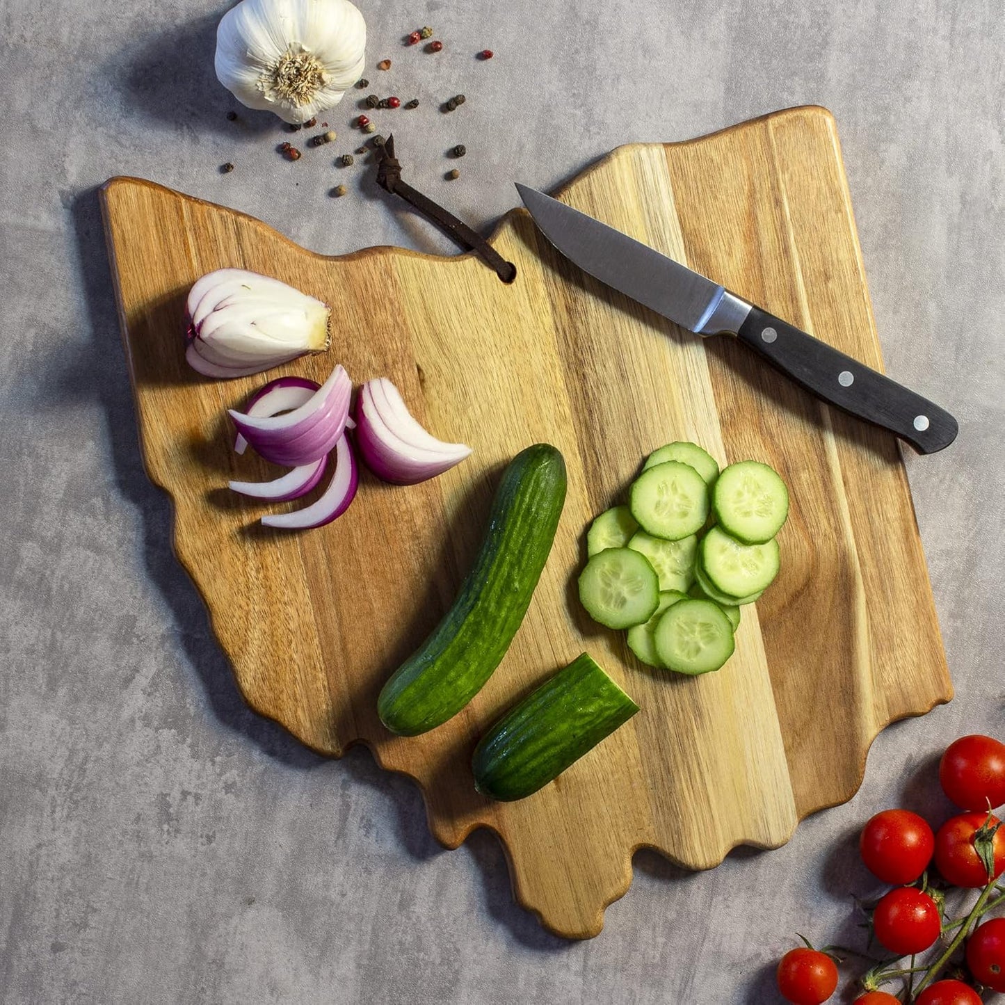 Totally Bamboo Rock & Branch Origins Series New York State Shaped Cutting Board and Charcuterie Serving Tray, Includes Hang Tie for Wall Display
