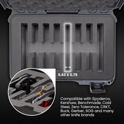 NANUK 909 Travel Knife Case – Waterproof Pocket Knife Storage with 8 Slots, 12.6” x 9” x 4.4” - Lightweight, Lockable, Dustproof, Impact-Resistant & Durable - Black