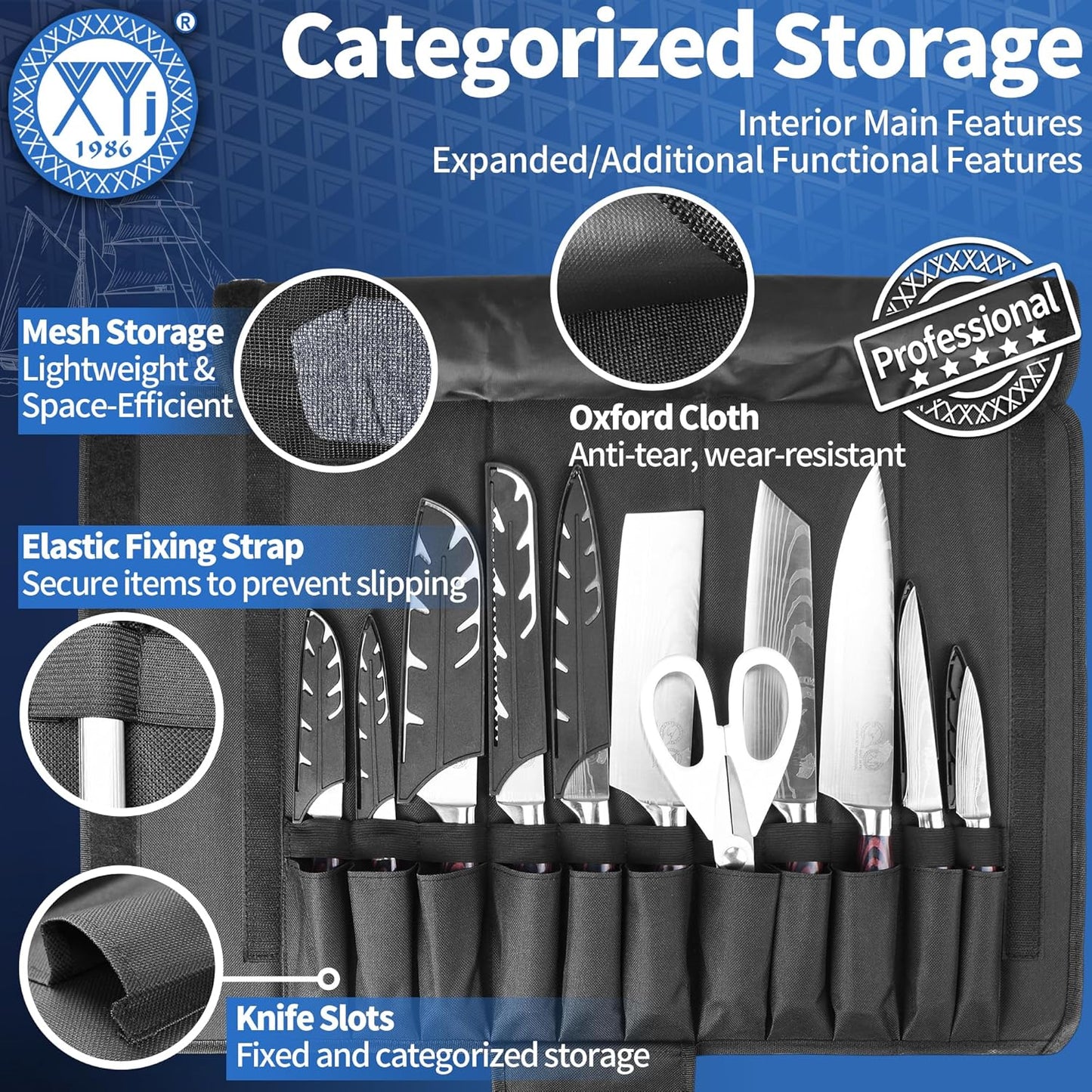 XYJ Kitchen Knife Block Set,Stainless Steel Knives Set with Magnetic Knife Block,Scissors,Gloves,Honing Steel,Japanese Style Paring Boning Steak Slicing Santoku Chef Knives,Resin Handle