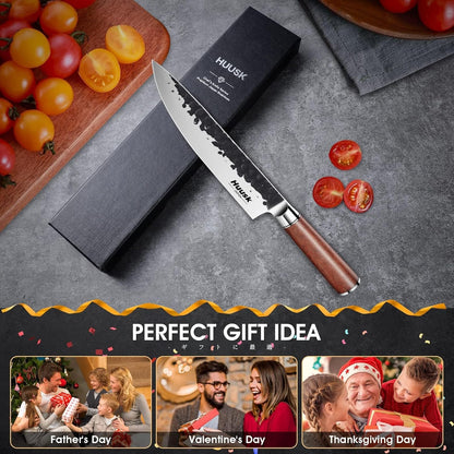 Huusk Butcher Knife Set of 3- Japanese Knife Set for Meat Cutting, Hand Forged Viking Knives Sets with Meat Cleaver, Heavy-Duty Kitchen Knives Sets for Bone BBQ Vegetable, Gift Idea for Men & Women