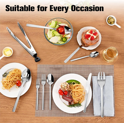 KINGSTONE 48-Piece Silverware Set with Steak Knives, Flatware Set for 8, Stainless Steel Tableware Cutlery Set for Home Restaurant, Mirror Finish,Modern Design