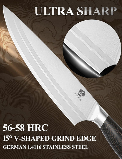 WILDMOK Meat Cleaver Knife 7.8 Inch, Ultra Sharp Chinese Chef's Knives - Kitchen Chopping Knife, German Steel & Ergonomic Handle for Meat Cutting Vegetable Slicing