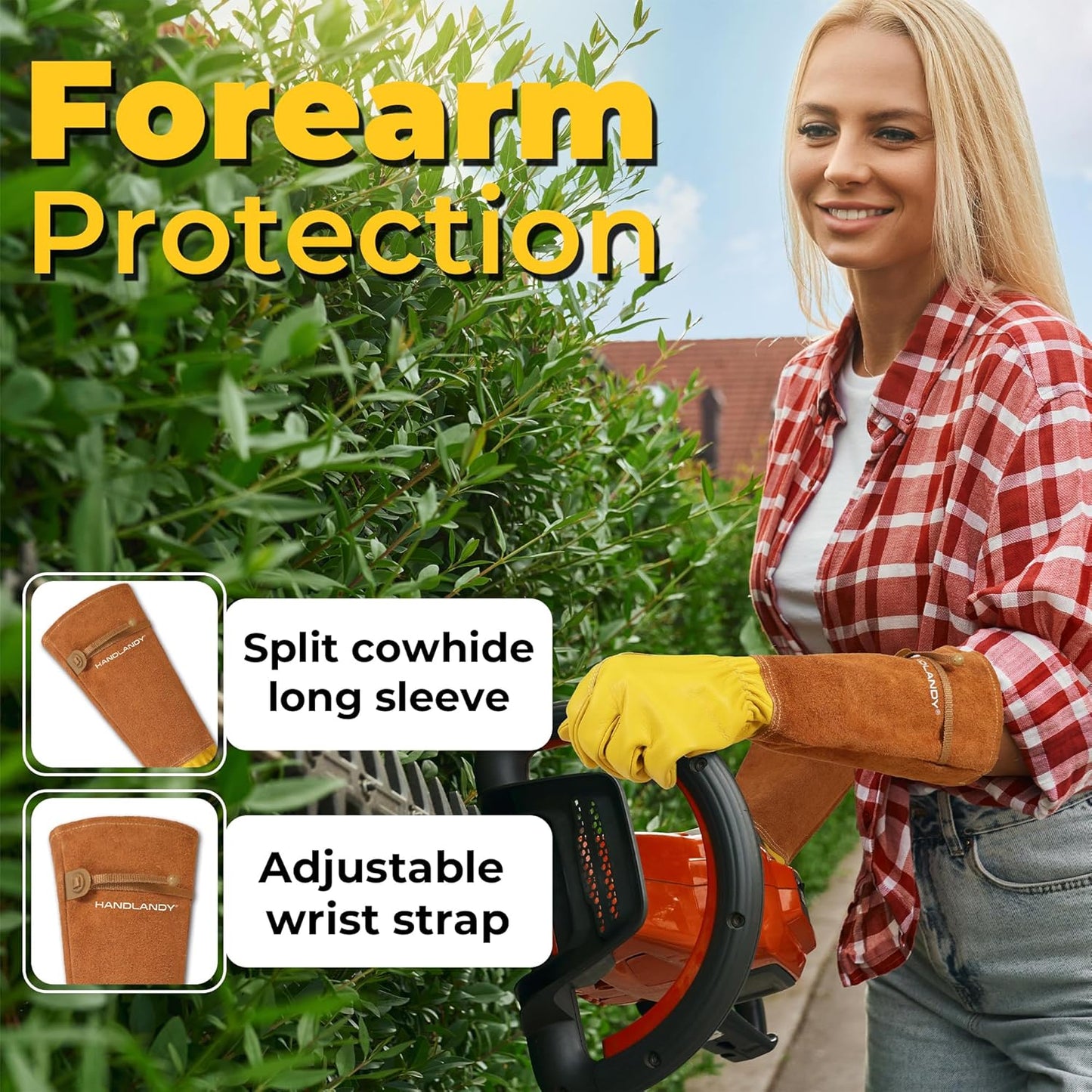 HANDLANDY Rose Pruning Gloves for Men & Women, Long Thorn Proof Gardening Gloves, Breathable Pigskin Leather Gauntlet, Best Garden Gifts & Tools for Gardener