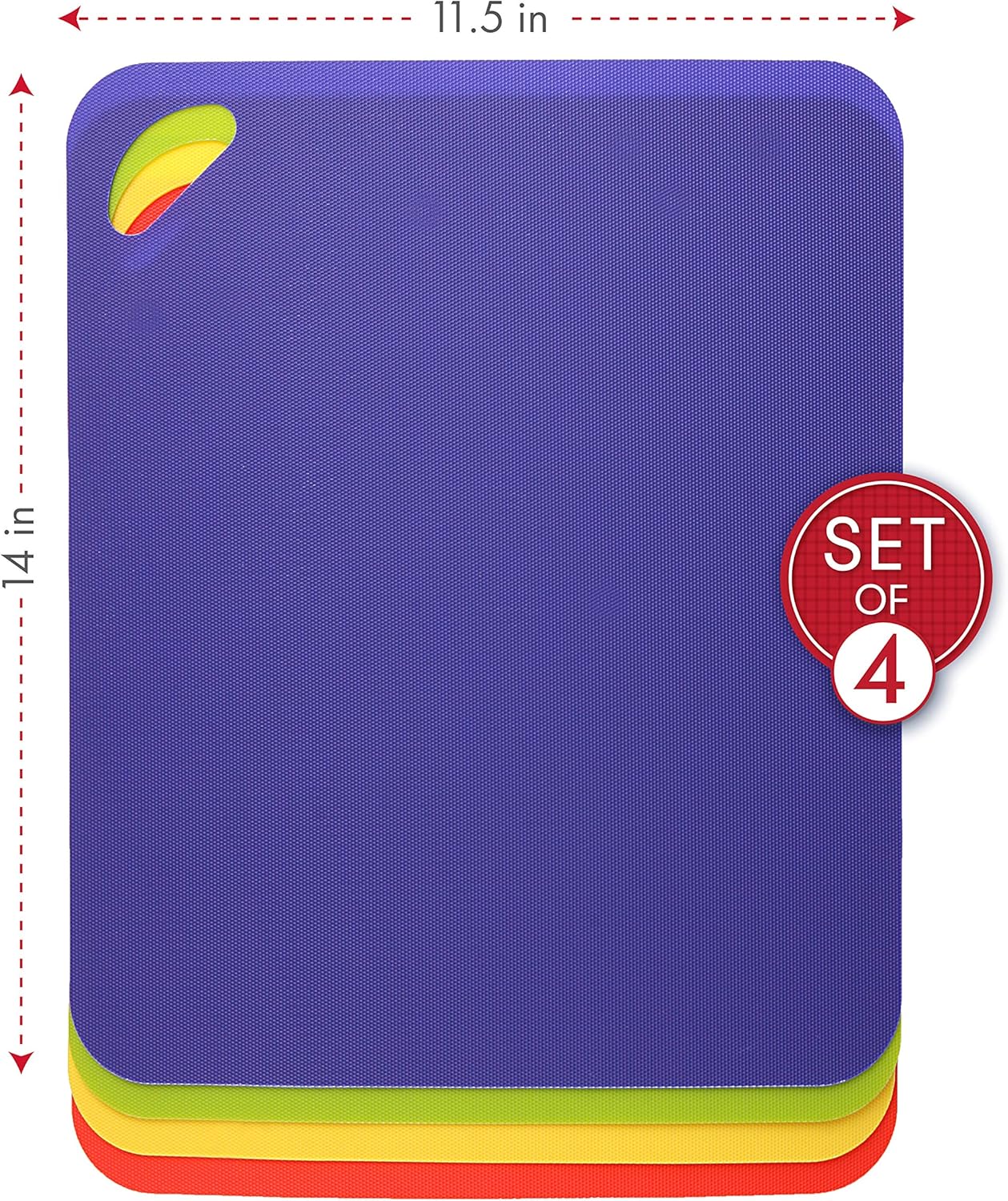 Dexas Heavy Duty Cutting Board Grippmat, Flexible Cutting Boards for Kitchen, Set of 4, Non Slip Plastic Board Cutting Mat Small Size 5.5 x 8, Blue, Green, Yellow, Red Set, Kitchen Gadgets