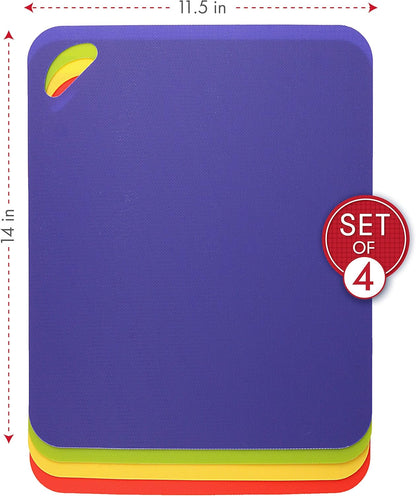 Dexas Heavy Duty Cutting Board Grippmat, Flexible Cutting Boards for Kitchen, Set of 4, Non Slip Plastic Board Cutting Mat Small Size 5.5 x 8, Blue, Green, Yellow, Red Set, Kitchen Gadgets