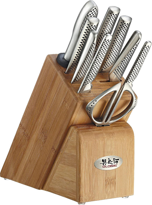 Global 10 Piece Takashi Knife Block Set - Lightweight Japanese Stainless Steel, Razor-Sharp Edge, Made in Japan (G-2, G-9, G-21, G-72, GS-5, GS-6, GSF-15, GSF-22, GKS-210), G-79589AU