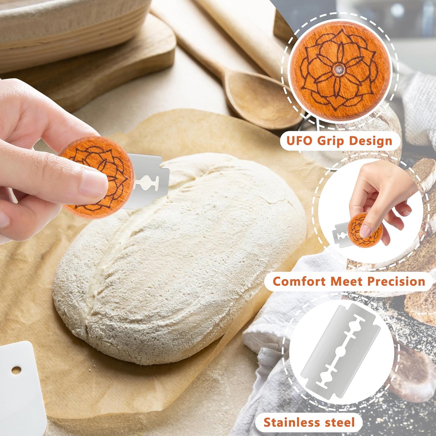 UFO Bread Lame Cutter for Homemade Sourdough,Bread Scorer Tool for Sourdough with 5 Blades and Storage Cover,Slashing Tool Bread Cutting Knife for Artisan Bread and Baguette Makers,Circle