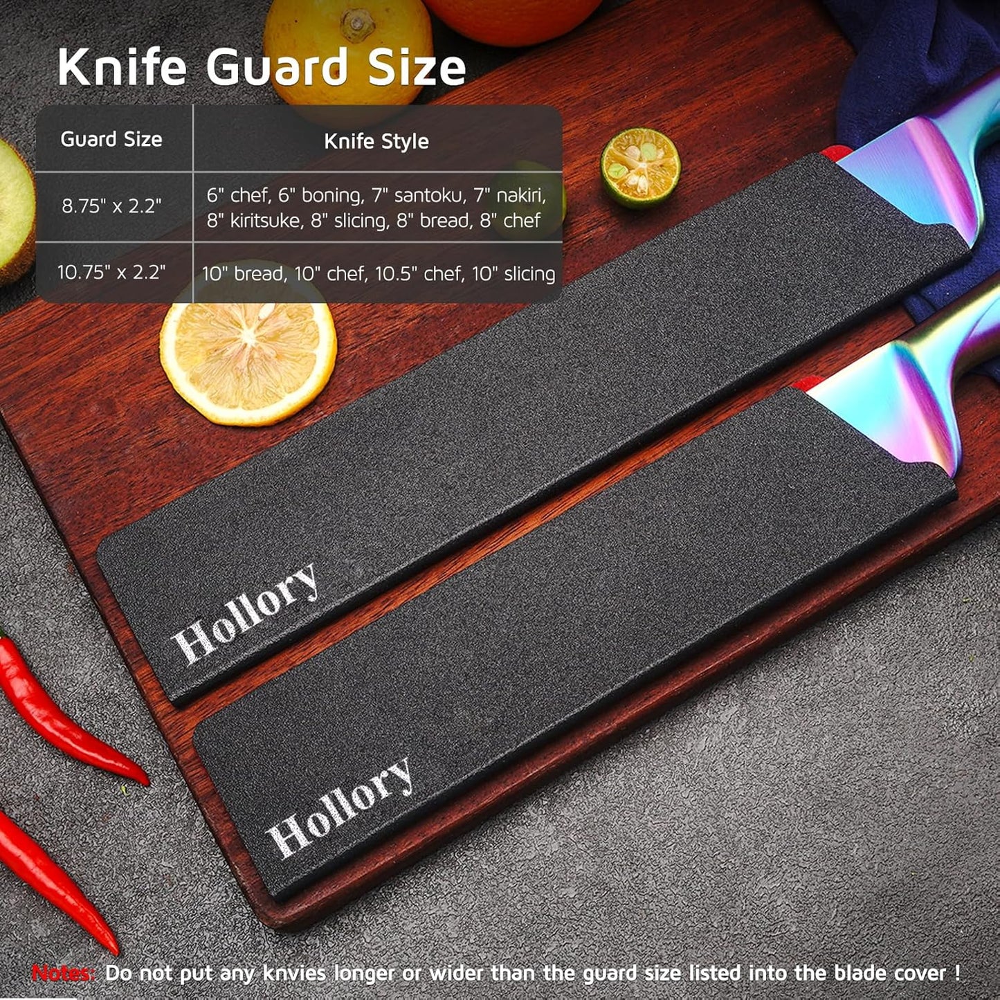 Kitchen Knife Guards Set, Universal Blade Covers, Abs Plastic BPA-Free Blade Protector with Velvet Lining, Professional Kitchen Knife Storage Solution for Home Cooks, Black (2 Pcs)