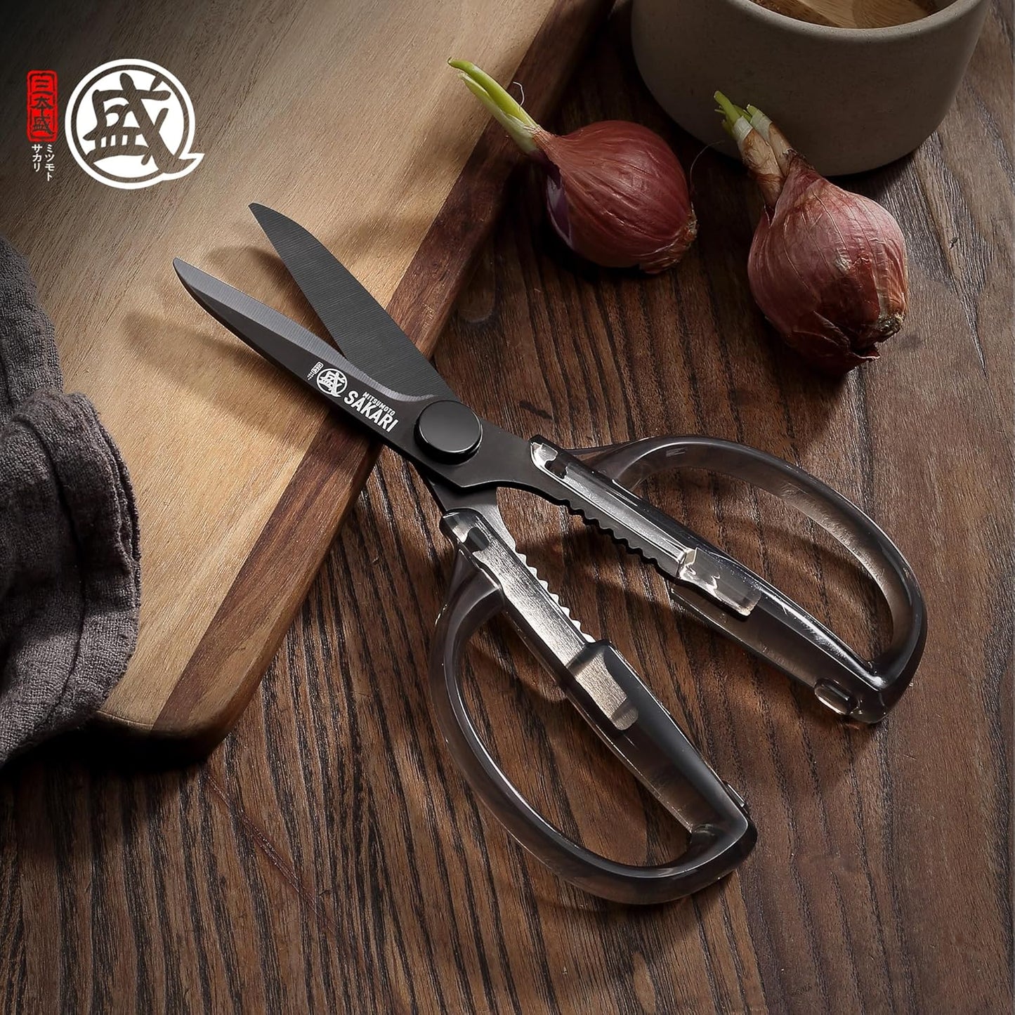 MITSUMOTO SAKARI Japanese Kitchen Scissors, Heavy Duty Poultry Shears, Detachable Titanium Plated Stainless Steel Utility Food Scissors for Meat, Chicken Bone and Herbs