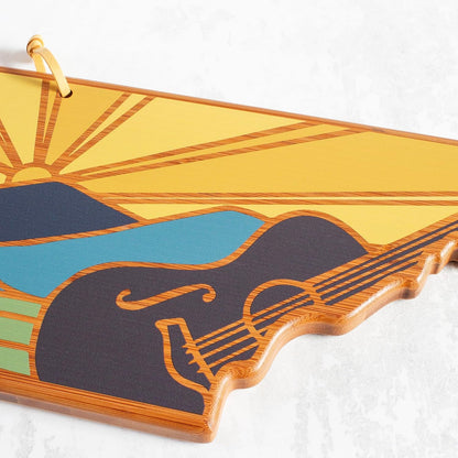 Totally Bamboo North Carolina State Shaped Cutting Board and Charcuterie Serving Platter with Artwork by Summer Stokes, Includes Hang Tie for Wall Display 18" x 8" x 5/8" - Colors A