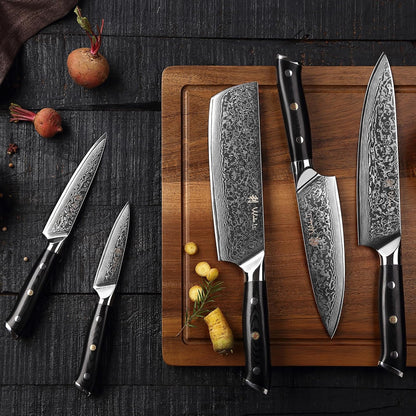 Wakoli Damascus Chef Knife Set with Magnetic Block – 5-Piece Professional Kitchen Knife Block Set, Genuine 67-Layer Damascus Steel Blades with VG10 Core & Ergonomic Sycamore Wood Handles