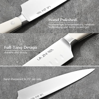 14-Piece Kitchen Knife Set with Detachable Block, High Carbon Stainless Steel Dishwasher Safe Knives, Includes Chef, Santoku, Bread, Steak Knives for Home Kitchen,White
