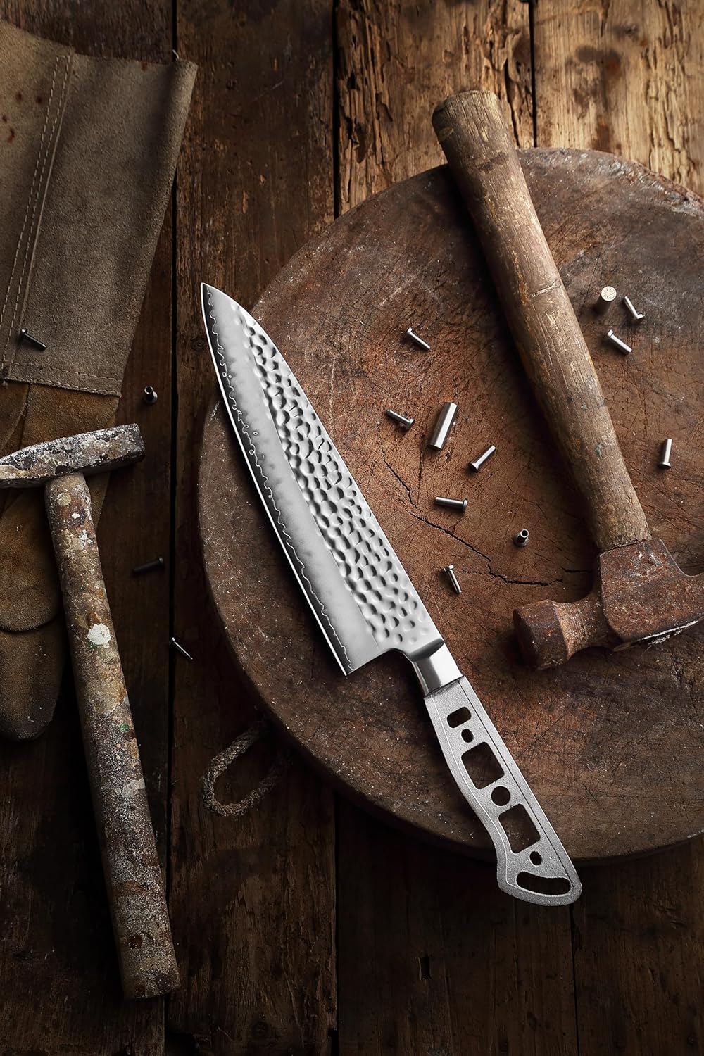 KATSURA Woodworking Project Kit – Japanese Premium AUS 10, Hammered 3-Layer Forged Steel – Classic Style Handle – NO LOGO (6.5-in with 35mm wide blade Petty Utility Chef Knife Blank)