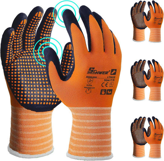 Schwer 3/6/12 Pairs Safety Work Gloves MicroFoam Nitrile Coated, Certified Level 6 Abrasion Resistant Gardening Gloves with MicroDot Grip, Touchscreen, General A1 Cut Resistant Glove, LT5619, S