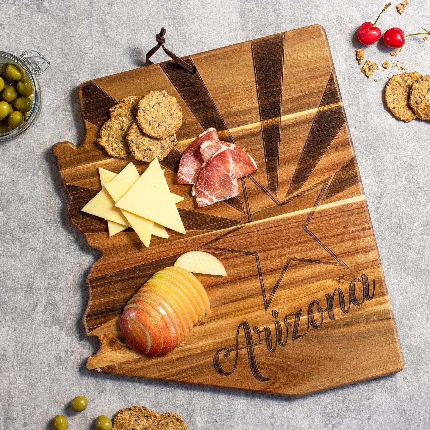 Totally Bamboo Rock & Branch Origins Series New York State Shaped Cutting Board and Charcuterie Serving Tray, Includes Hang Tie for Wall Display