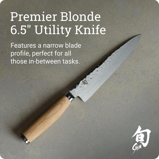 Shun Cutlery Premier Utility Knife 6.5", Narrow, Straight-Bladed Kitchen Knife Perfect for Precise Cuts, Ideal for Preparing Sandwiches or Trimming Small Vegetables, Handcrafted Japanese Knife
