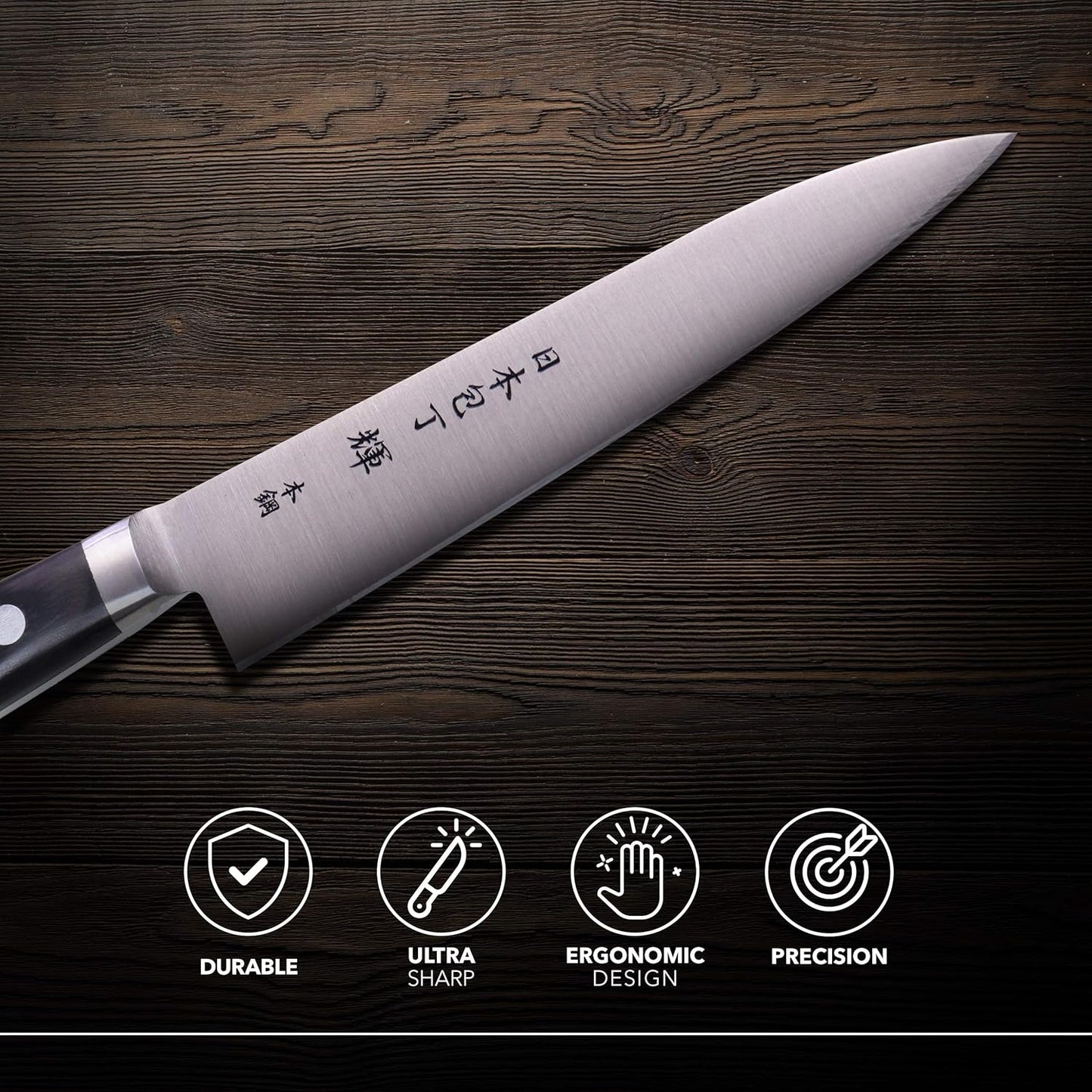 Kagayaki CarboNext Japanese Chef’s Knife, KC-1ES Professional Petty Knife, High Carbon Tool Steel Pro Kitchen Knife with Ergonomic Pakka Wood Handle, 4.7 inch