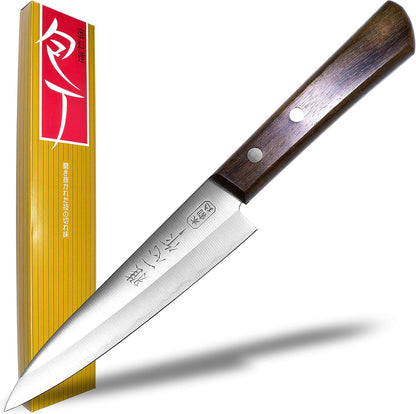 Seki Japan KANETSUGU Japanese Utility Petty Knife, AUS8 SUS410 Stainless Steel Fruit Knife, Rose Wood Handle, 90 mm (3.5 in), Made in Japan