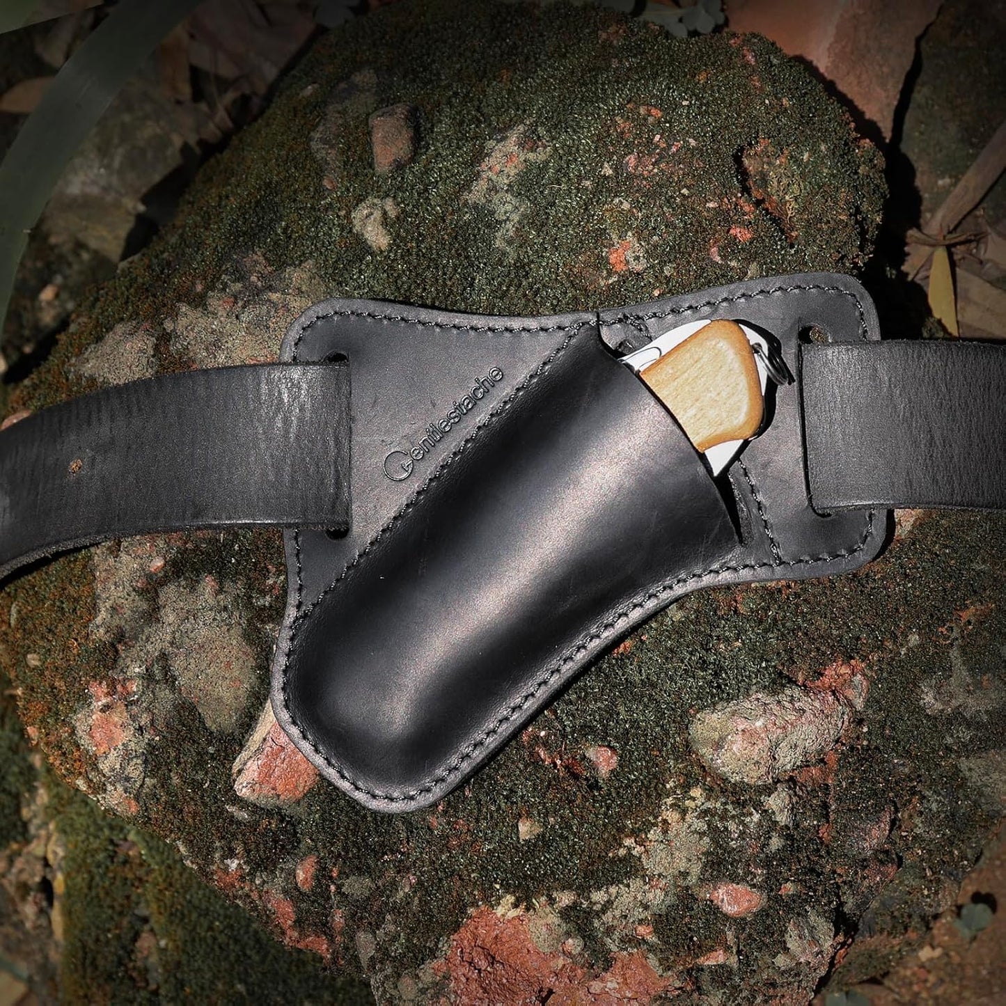 Gentlestache Leather Pocket Folding Knife Sheath for Belt - Cross Draw Pocket Organizer Open Top for 5 inch Folding Knife - Horizontal Carry Multitool Sheath - EDC Belt Organizer, Darkbrown