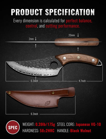 Emojoy Damascus Chef Knife, 67-Layer Damascus Steel Kitchen Knife with Black Hammered Finish, Japanese Knives for Home, Outdoor Cooking, BBQ, Include Gift Box, 6.3 Inch