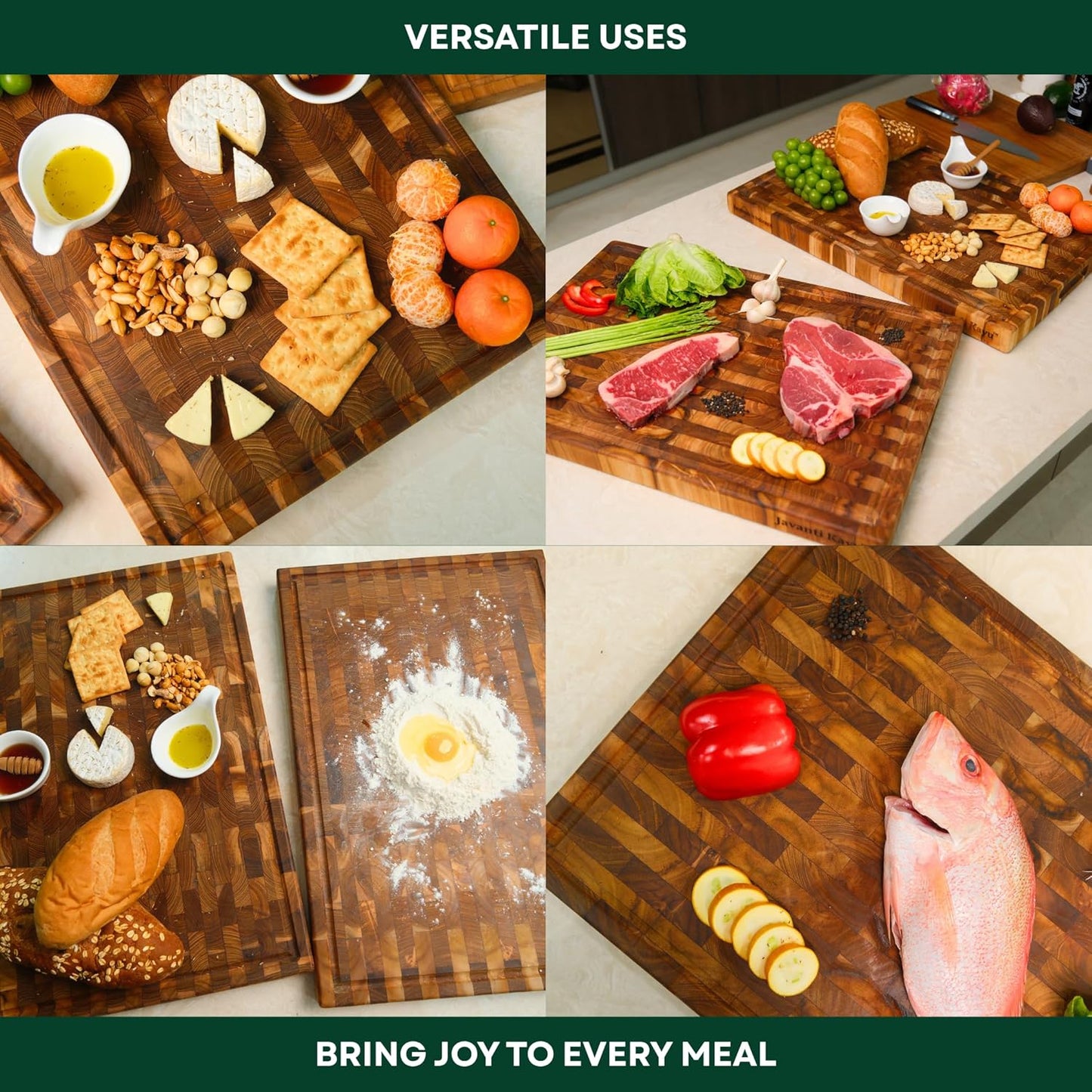 Teak End Grain Cutting Board for Kitchen – Large 18×12" Handmade Wood Butcher Block with Juice Groove & Handles – Knife-Friendly, Reversible, Non-Toxic Wooden Chopping Board, Indonesia