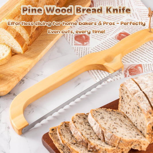 Bread Knife for Homemade Bread, 14.5" Wooden Sourdough Bread Knife, Sourdough Bread Slicer, Bow Design, Easy to Cut Into Uniform Thin Slices, Bread Saw for Cutting Sourdough Bread, Bagel, Baguette Etc