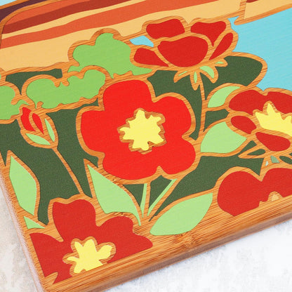 Totally Bamboo North Carolina State Shaped Cutting Board and Charcuterie Serving Platter with Artwork by Summer Stokes, Includes Hang Tie for Wall Display 18" x 8" x 5/8" - Colors A