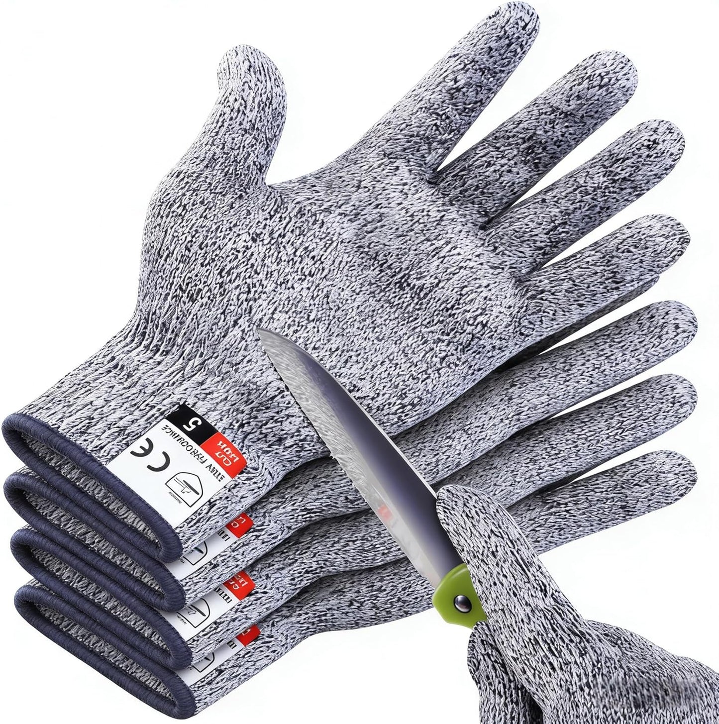 4 PCS Cut Resistant Gloves Level 5 Protection Food Grade, Anti Cutting for Meat Cutting, Wood Carving