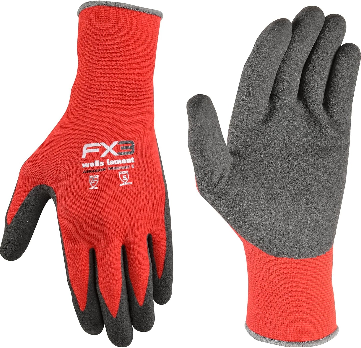 Wells Lamont Men's FX3 Nitrile Coated Grip Work Gloves – Tear & Abrasion Resistant – Heavy Duty for Construction, DIY, Mechanics – Breathable 15-Gauge Nylon/Spandex Shell – Red - M