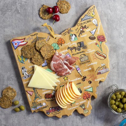 Totally Bamboo Tennessee State Shaped Cutting Board and Charcuterie Serving Platter with Artwork by Fish Kiss, Includes Hang Tie for Wall Display - Colors A