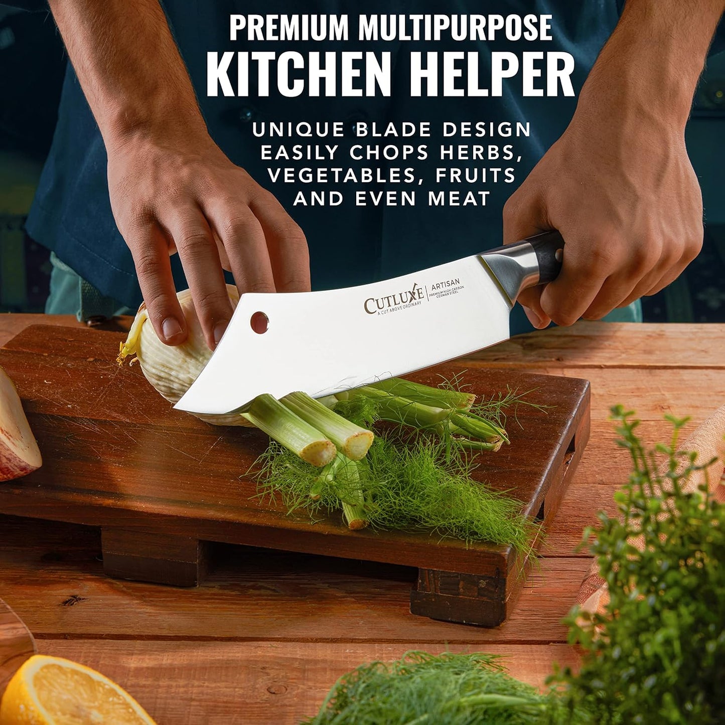 Cutluxe Meat Cleaver Knife - 7" Heavy Cleaver Butcher Knife, Razor Sharp German Steel Blade, Full Tang, Ergonomic Handle Design – Artisan Series