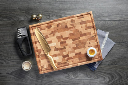 L14186 - Labell Maple End Grain Butcher Block with Groove, 14x18x1.5in