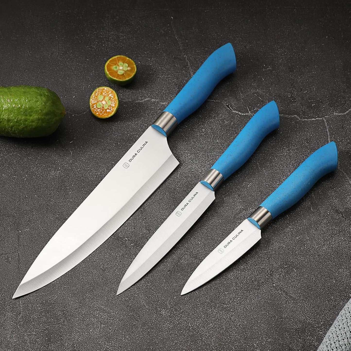 DURA LIVING 14-Piece Color-Coded Knife & Cutting Board Set – Razor-Sharp Stainless Steel Blades with Blade Guards, 4 Multi-Color Flexible Cutting Mats