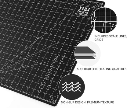 XNM Premium Self Healing Cutting Mat - 8 Inches by 11 inches - A4, 3 Layer Quality PVC Construction - Dual Sided, Imperial and Metric Grid Lines - Perfect for Cutting, Sewing, and Crafts