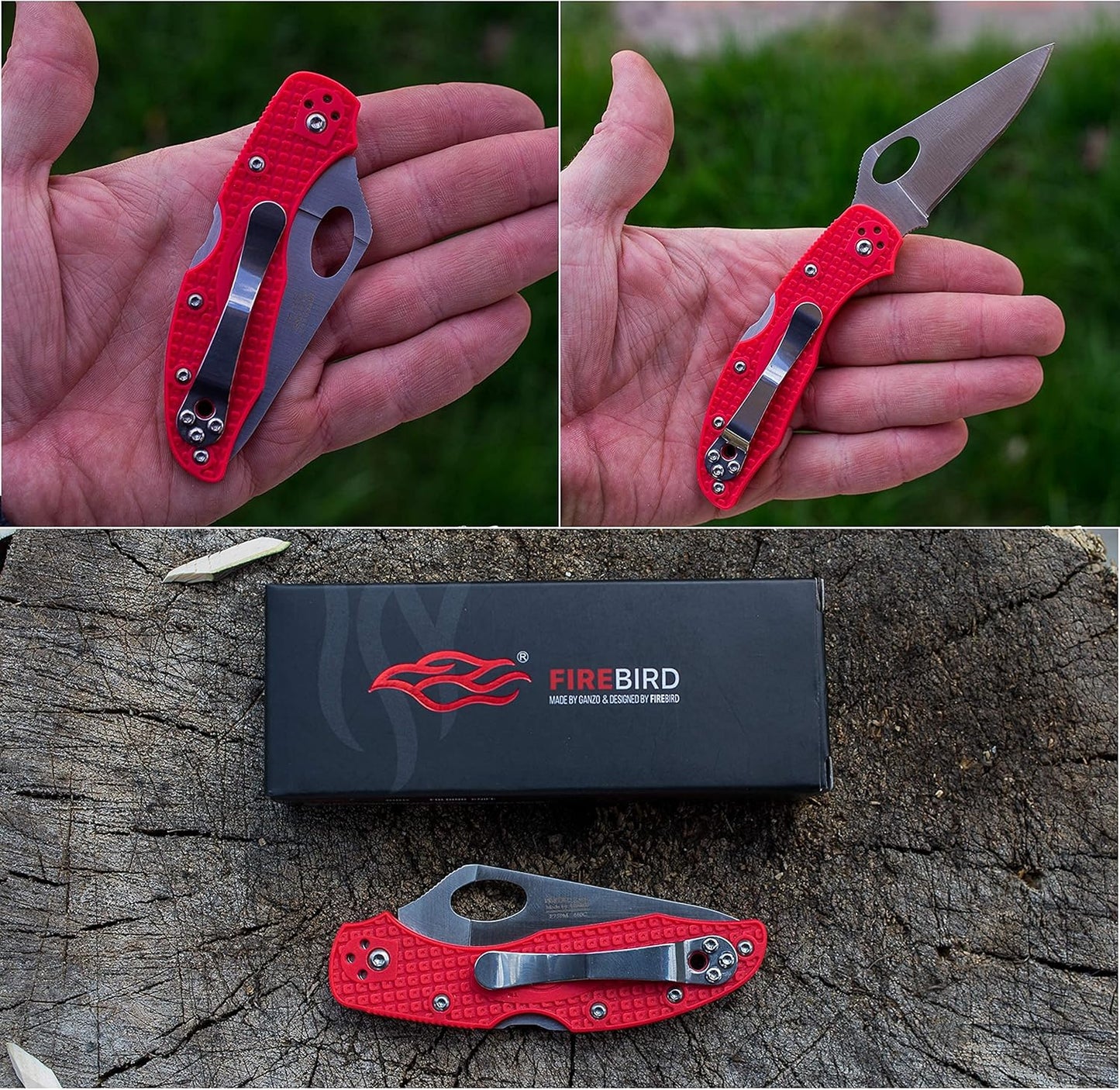 Firebird GANZO F759MS-BL Folding Pocket Knife 440C Stainless Steel Serrated Blade Anti-Slip Handle with Clip Fishing Camping EDC Utility Pocket Knife (Blue)