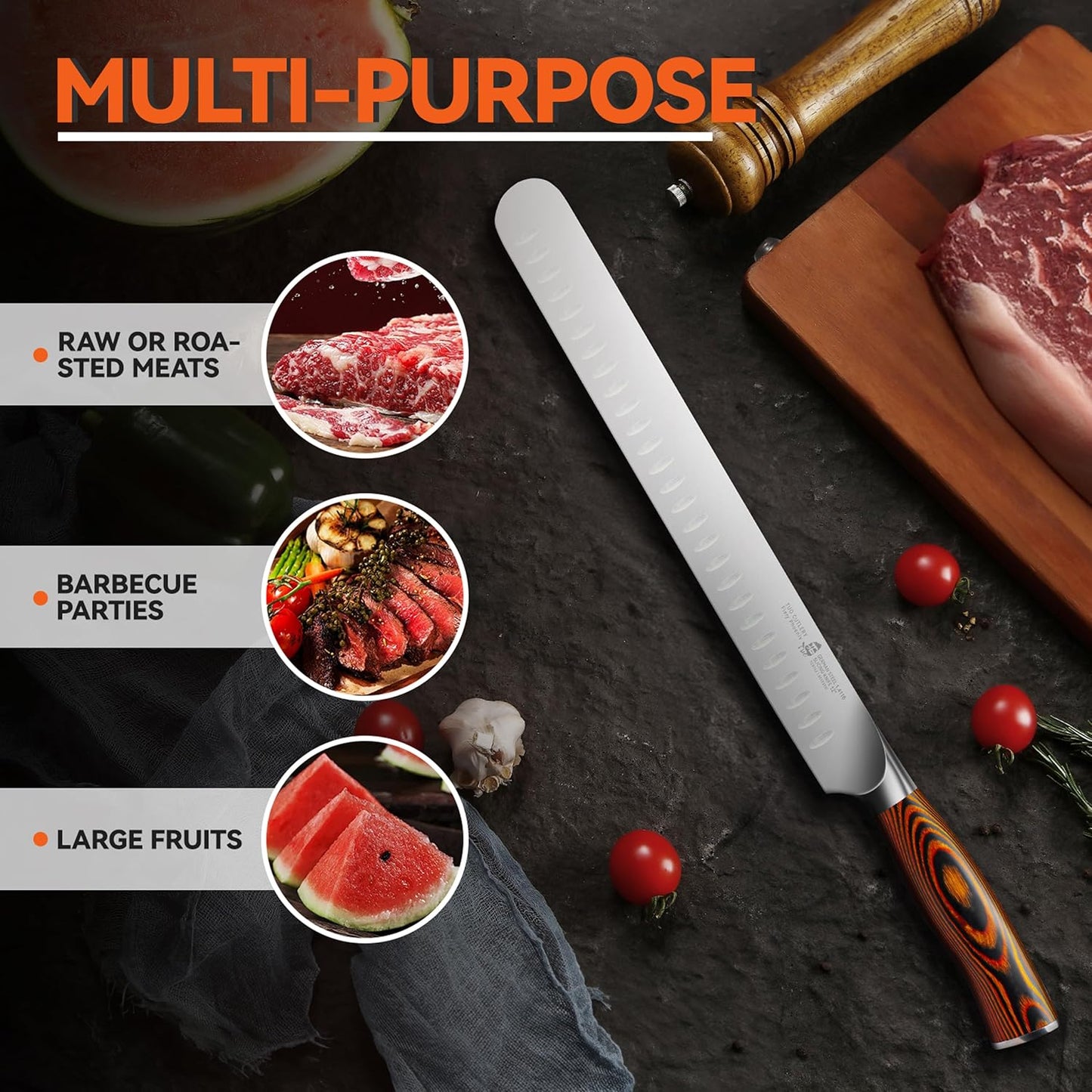 TUO Cheese Knife, Tomato Knife 5.5" Serrated Blade, High Carbon German Steel, Mutil-Use Non Stick Design, Pakkawood Handle - Fiery Phoenix Series