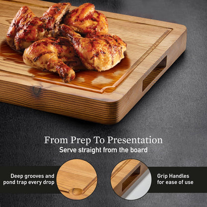Cutting Board for Kitchen – Wood Cutting Board, Non Toxic Butcher Block, Cutting Boards with Juice Groove & Handles, Charcuterie Board – 11" x 17" x 1.75" (Pyrowood)